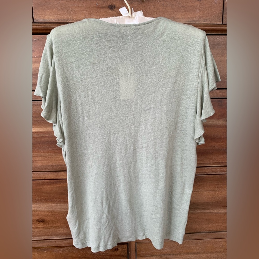 FINAL PRICE NWT Ralph Lauren Mint Linen Top: Cotton Lace VNeck Flutter Sleeve XL - Picture 2 of 8